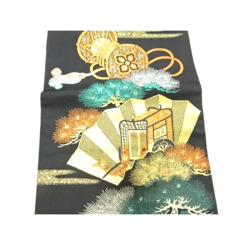 Trang phục truyền thống Nhật Bản/ Dây thắt lưng Nagoya Obi/Hoa văn cây tùng, xe kéo và quạt