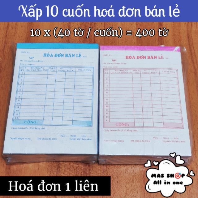 10 CUỐN HOÁ ĐƠN BÁN LẺ MỘT LIÊN [1 CUỐN/ 40 TỜ]