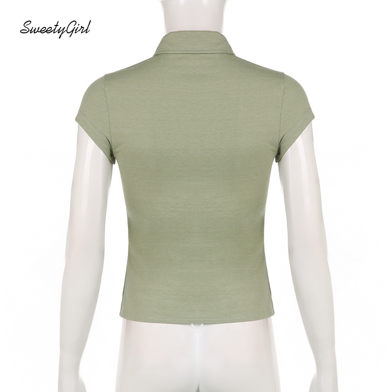 Áo Thun Cổ Bẻ Tay Ngắn Dáng Ôm Cài Nút Màu Trơn 2022 Thời Trang Quyến Rũ Cho Nữ