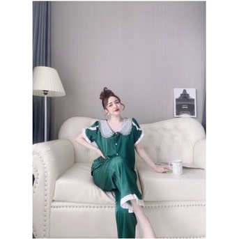 👉👉Sale!!!👉👉Đồ bộ lụa satin cao cấp cổ 3 lá phối ren tay ngắn quần dài 👉👉dễ thương đồ ngủ lụa satin có tay freesize | BigBuy360 - bigbuy360.vn