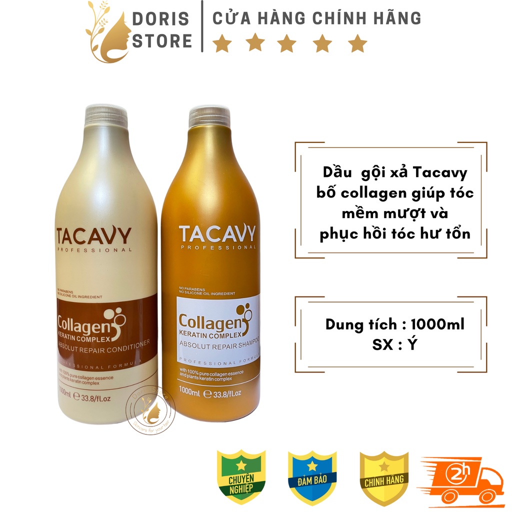 TACAVY- CẶP DẦU GỘI DẦU XẢ DƯỠNG ẨM PHỤC HỒI SIÊU MỀM MƯỢT HƯƠNG NƯỚC HOA COLAGEN TACAVY 1000 ML