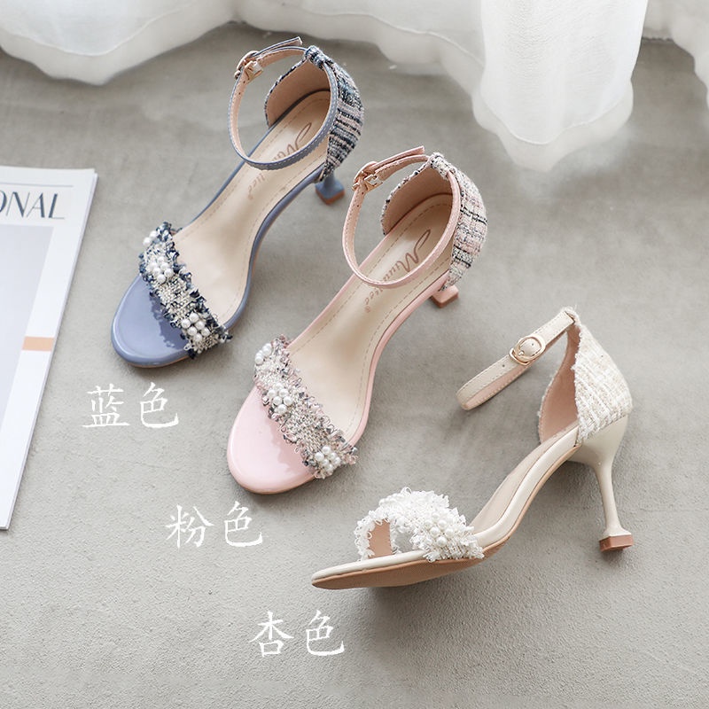 Giày cao gót cài khóa đính hạt ngọc trai nhỏ thanh lịch thời trang cho nữ