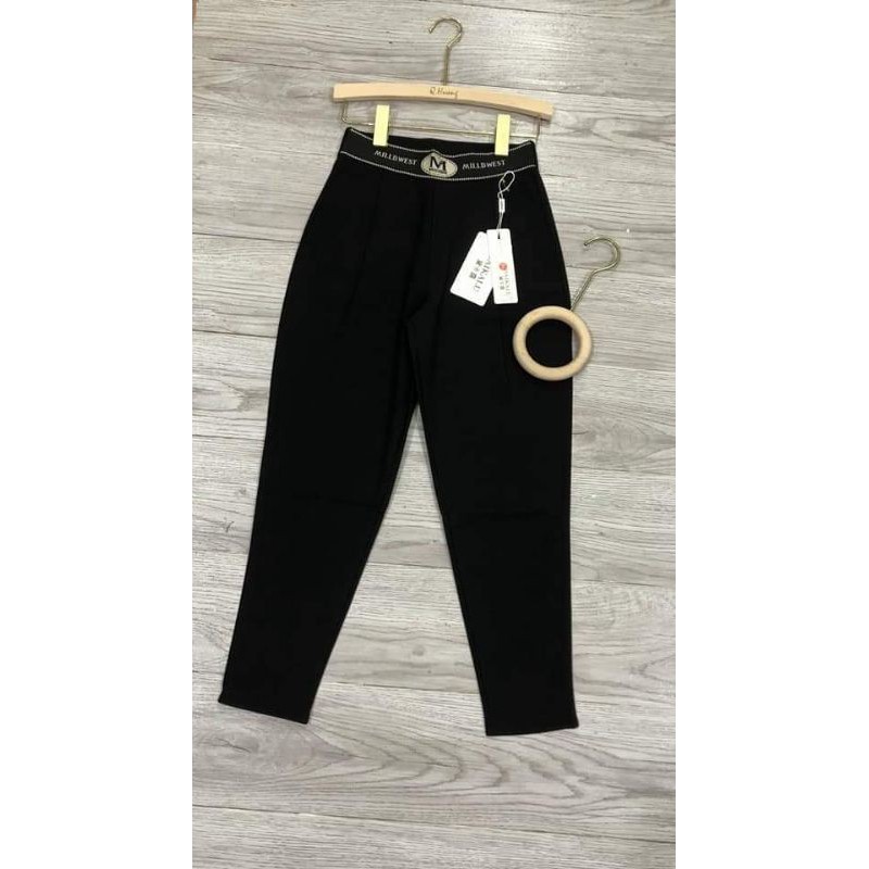 Quần baggy nữ cạp chun lưng cao vải co giãn Màu Đen Chất UMI hàn dáng thụng dài - Quần vải nữ cạp cao đi học Mặc công sở