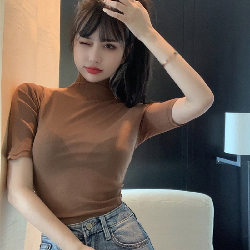 Áo lưới xuyên thấu tay ngắn phong cách Hàn Quốc thời trang quyến rũ dành cho nữ