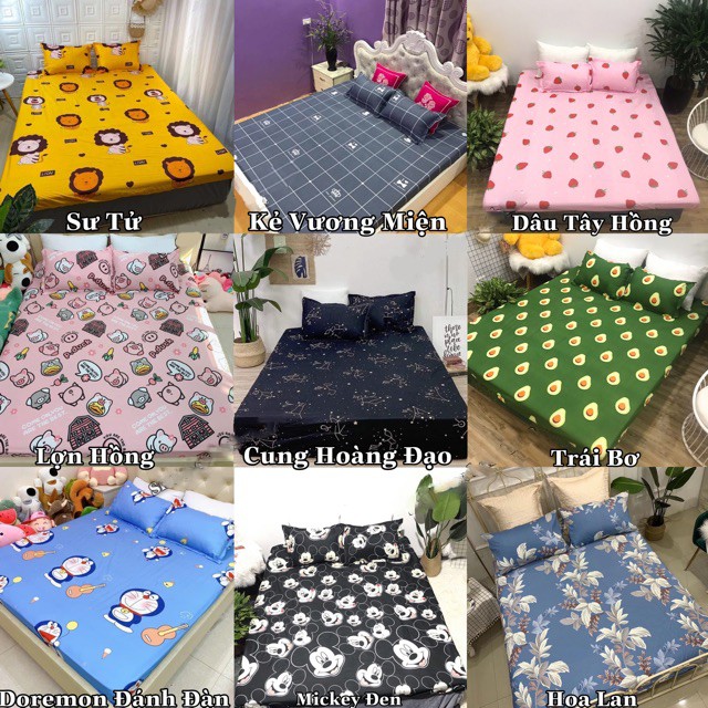 Bộ Ga Gối Giường Cotton Poly đủ màu đủ size ga giường miễn phí bo chun