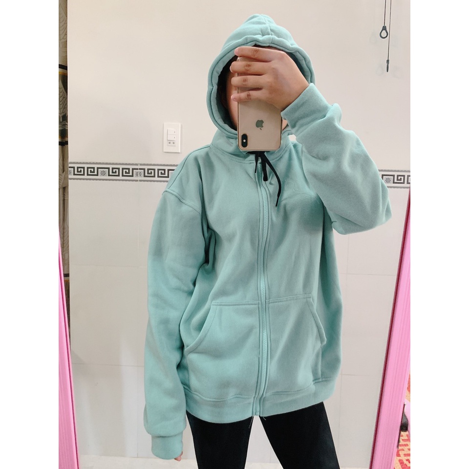 [Bigsize 38-100kg] Áo khoác thu đông xanh ngọc nam nữ - Áo hoodies nỉ bông khoá kéo ullzang