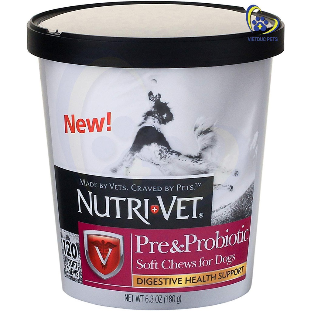 Viên nhai Nutri-Vet Pre & Probiotic Dog Soft Chews - 120 vien