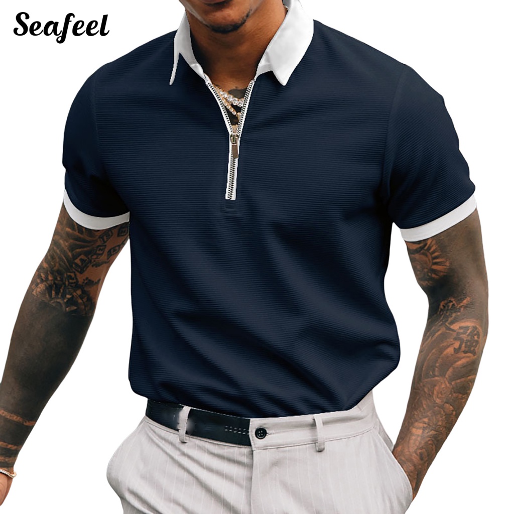 Sf_áo Sơ Mi Mùa Hè Chui Đầu Cổ Bẻ Trọng Lượng Nhẹ Chống Mài Mòn Cho Nam