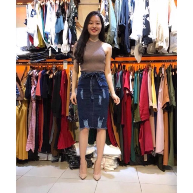 Chân váy bò buộc nơ- rách  | BigBuy360 - bigbuy360.vn