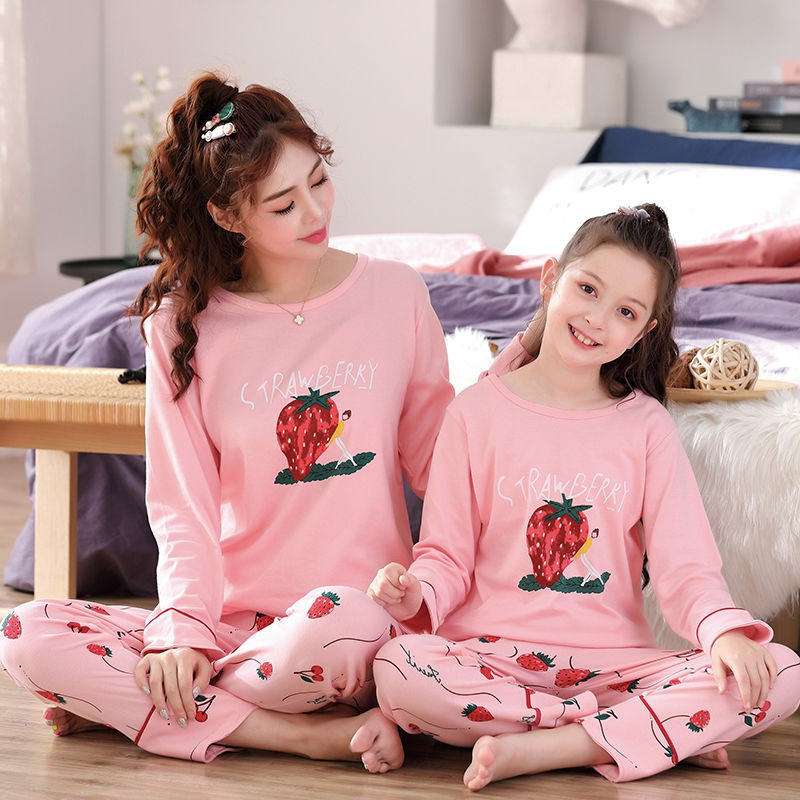 Bộ Đồ Ngủ Cotton Dài Tay Họa Tiết Mèo Hello Kitty Xinh Xắn Dành Cho Mẹ Và Bé