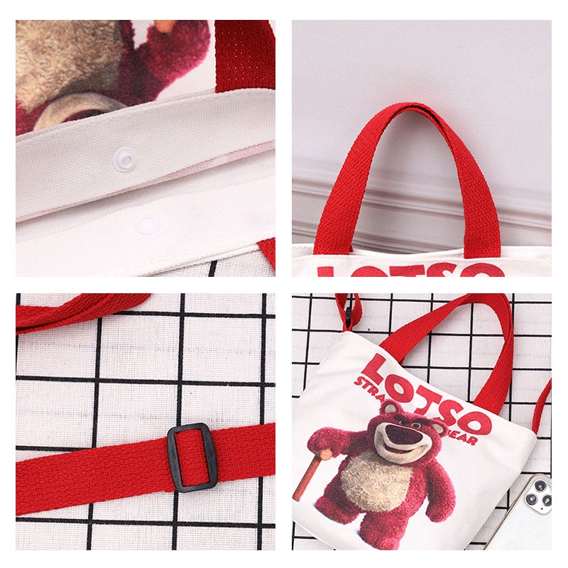 Túi đeo vai YADOU vải canvas in hình gấu/ dâu tây thời trang dễ thương cho bé trai/ bé gái