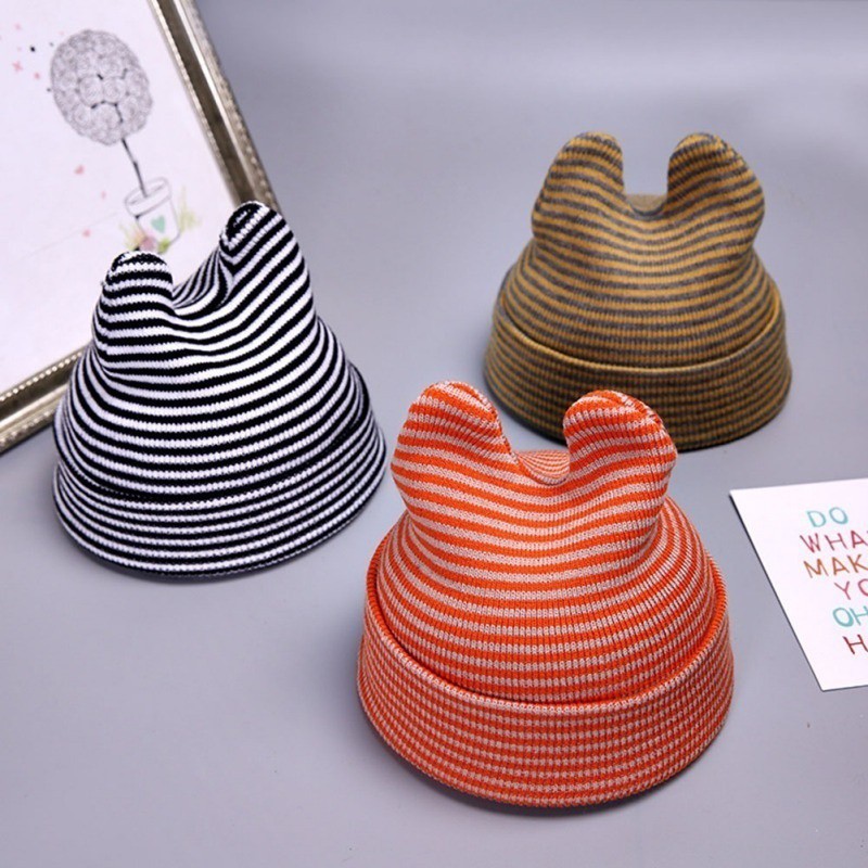 Mũ len đan tai gấu sọc vằn đáng yêu cho bé