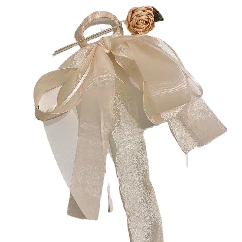 Kẹp Tóc Nơ Ruy Băng Dài Bằng Lụa Chiffon Phong Cách Hàn Quốc Cổ Điển Thời Trang Cho Nữ