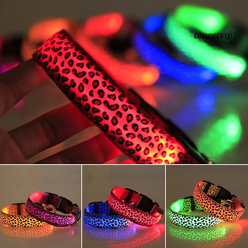 Vòng Cổ Nylon Có Đèn Led Phát Sáng Họa Tiết Da Báo An Toàn Cho Thú Cưng