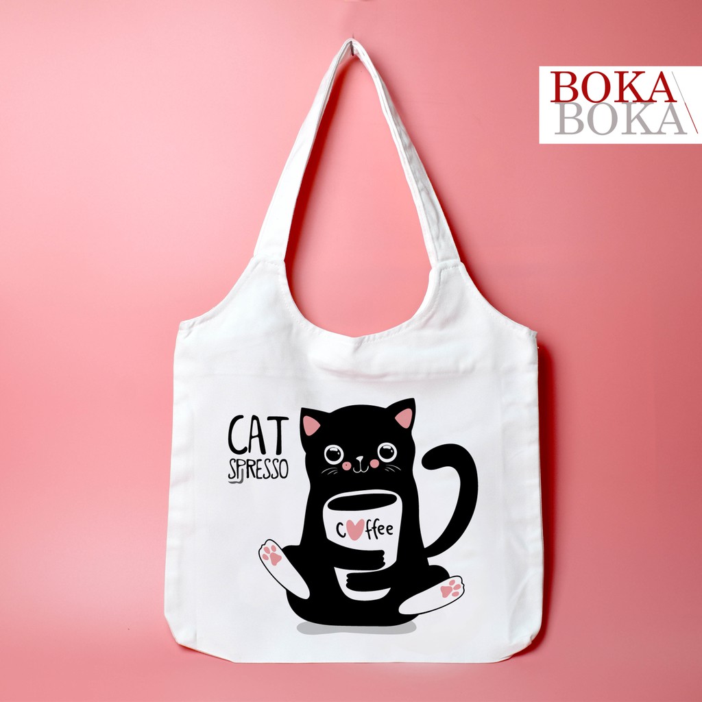 Túi Tote Vải Canvas Quai Tròn BST Hình Mèo Đen MĐ01