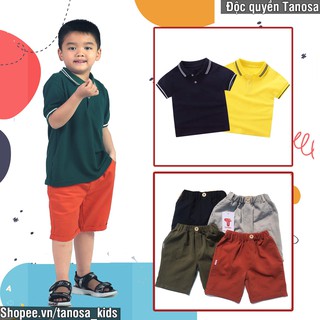 Bộ đồ bé trai áo polo cotton có cổ kèm quần short đũi, set đồ cộc tay cho bé đi học đi chơi mùa hè Tanosa Kids