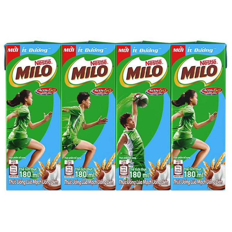 Lốc 4 hộp sữa milo ít đường 180ml