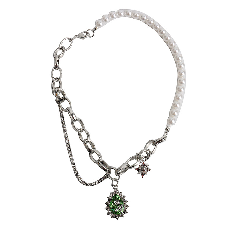 Vòng cổ mặt đá xanh lá nhân tạo phong cách đường phố