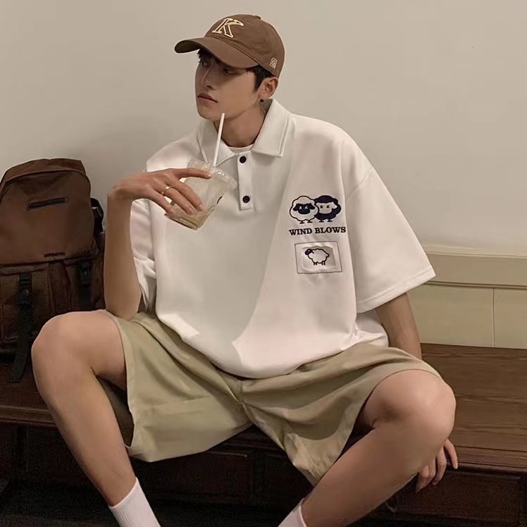 áo polo nam áo phông unisex áo thun nam from rộng retro áo thun nam có cổ phong cách Hàn Quốc áo thun kiểu nữ thời trang áo thun có cổ nữ