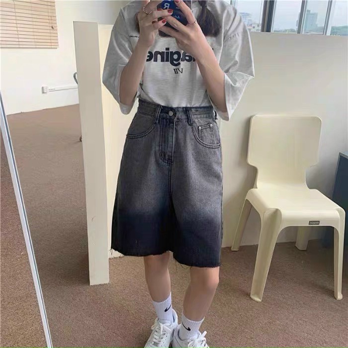 Quần Short Lửng Ống Rộng Nữ Chất Bò Lưng Cao ULZZANG 012