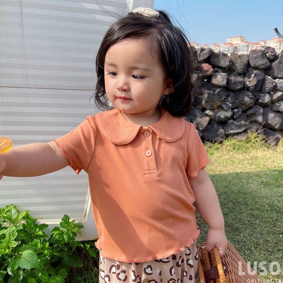 Áo Thun Tay Ngắn Cổ Búp Bê Phong Cách Hàn Nhật Thời Trang Mùa Hè Hàng Mới Dành Cho Bé Gái