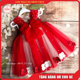 Váy đầm cho bé đỏ phối trắng hàng thiết kế 2-12kg
