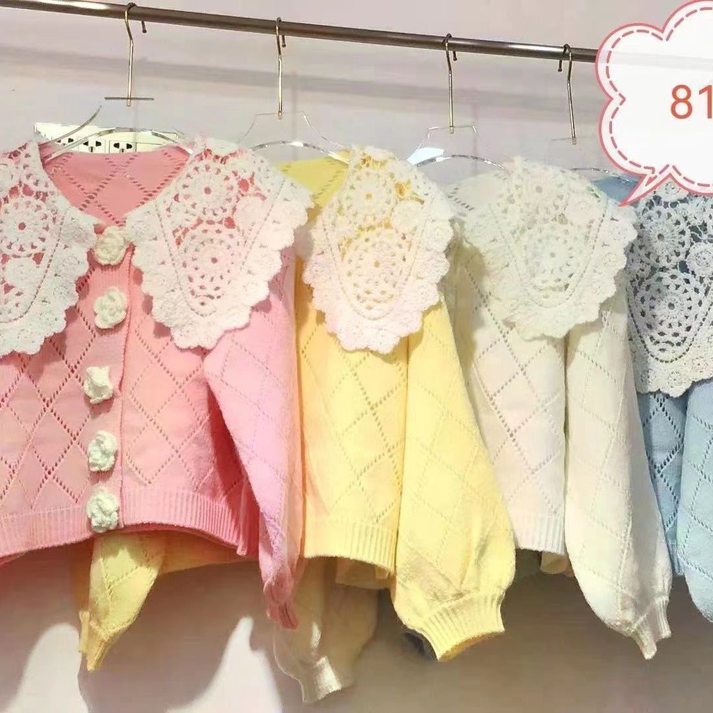 Áo Khoác Cardigan Dệt Kim Cổ Búp Bê Phối Ren Thiết Kế Mới Mùa Thu 2022 Cho Nữ