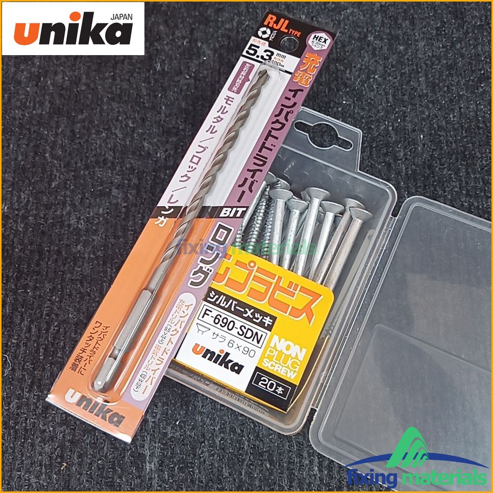 Vít bê tông Unika 6mm, loại dài 90mm, đầu bằng, mã F690