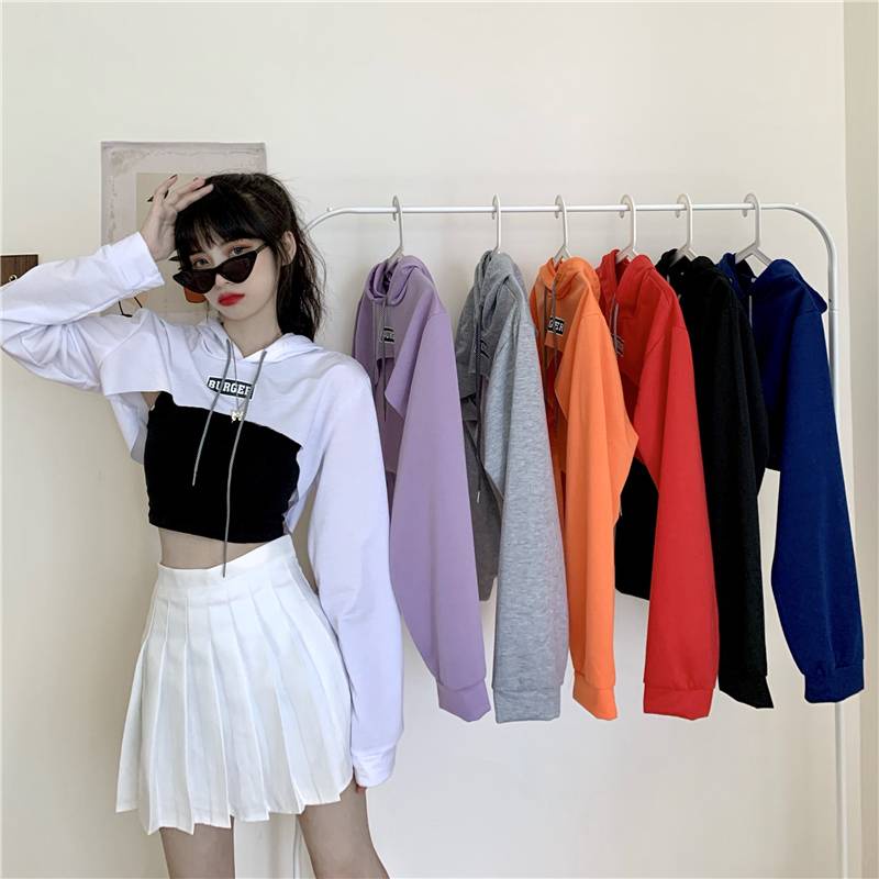 Áo khoác croptop nu Set Áo Hoodie Dài Tay Form Rộng + Quần Short Thời Trang Hip Hop