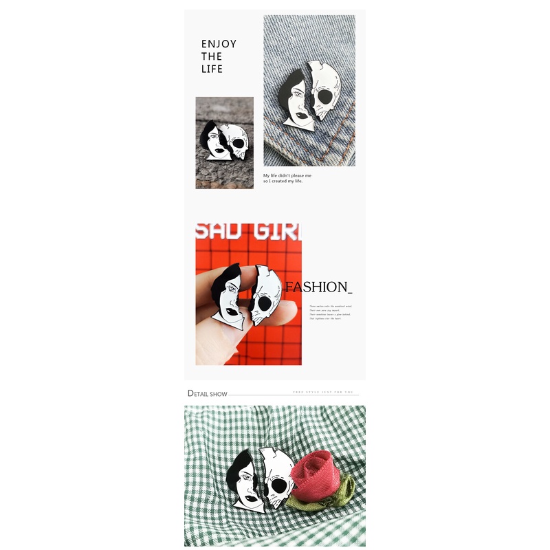 Huy hiệu cài áo QIHE JEWELRY hình đầu lâu phong cách Punk độc đáo cá tính
