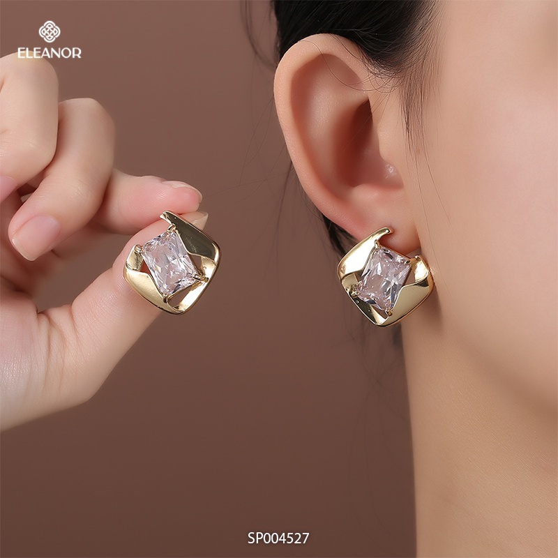 Bông tai nữ chuôi bạc 925 Eleanor Accessories phụ kiện trang sức đính đá hình vuông thời trang