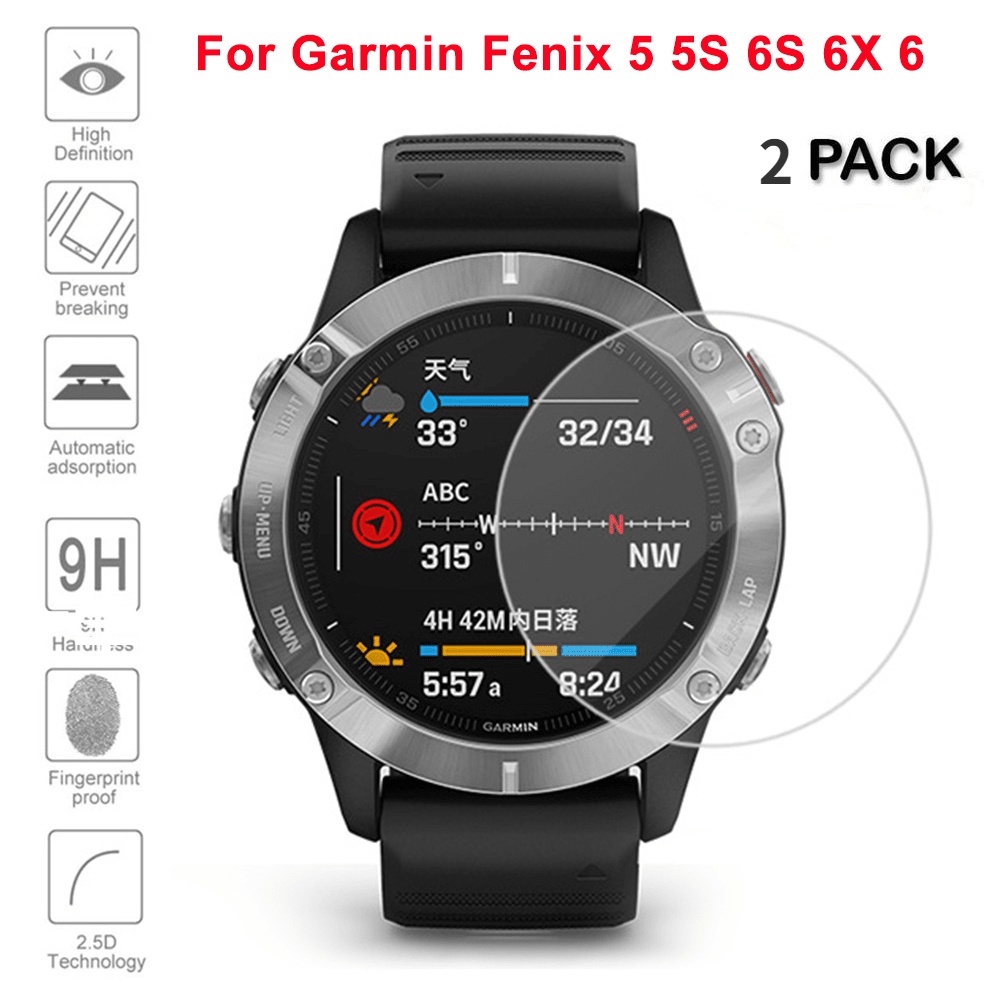 Set 2 kính cường lực siêu trong suốt bảo vệ màn hình cho đồng hồ thông minh Garmin Fenix 5 5s 6S 6X 6