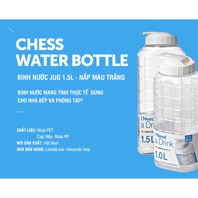 Bình nước Jug Chess Water Bottle Lock&Lock thể tích 1L/1.5L (HAP810/HAP812) nắp bật trắng