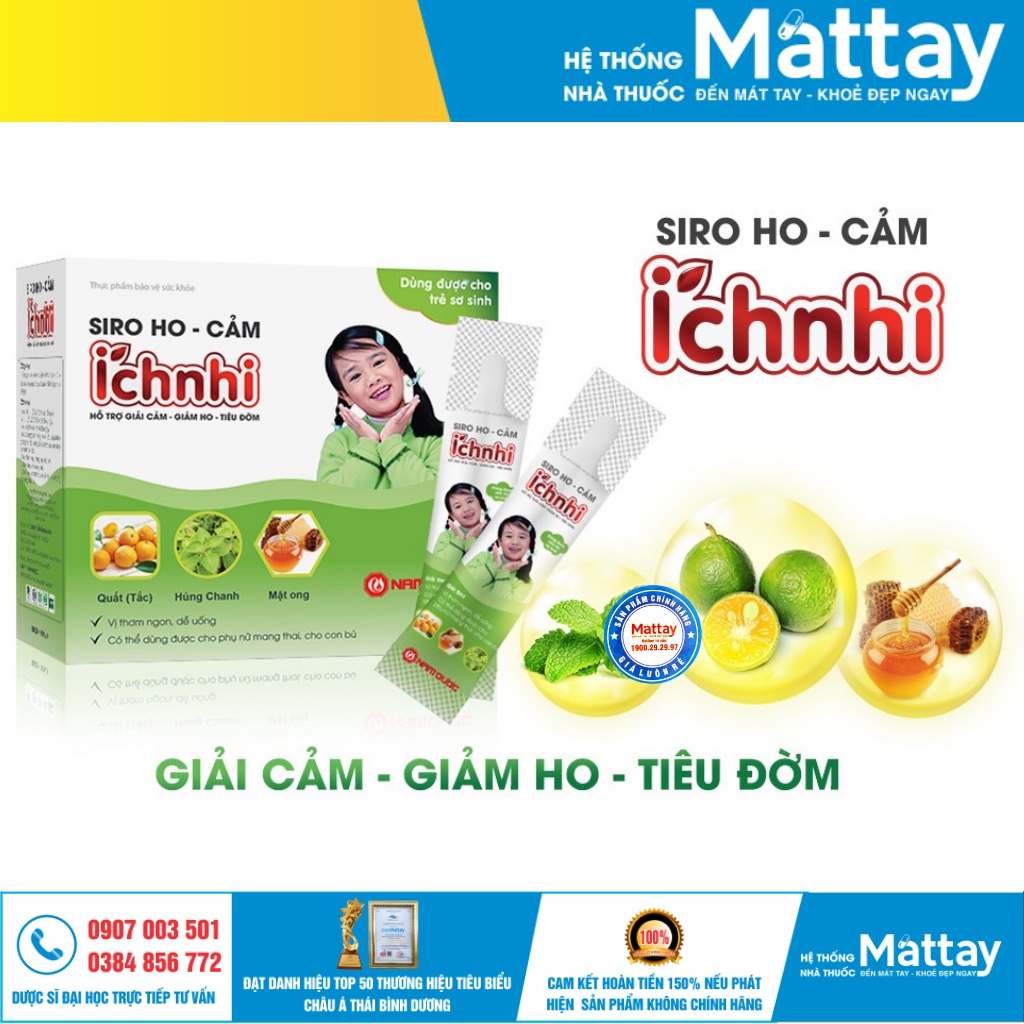 Siro Ho Cảm ích Nhi - Hỗ trợ giải cảm, giảm ho, sổ mũi, tiêu đờm, dùng cho trẻ sơ sinh, bà bầu, cho con bú. 30 gói