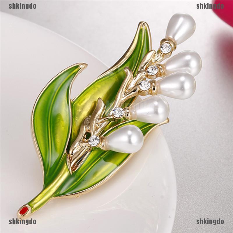 Trâm cài hình chiếc lá đính đá và ngọc trai tráng men