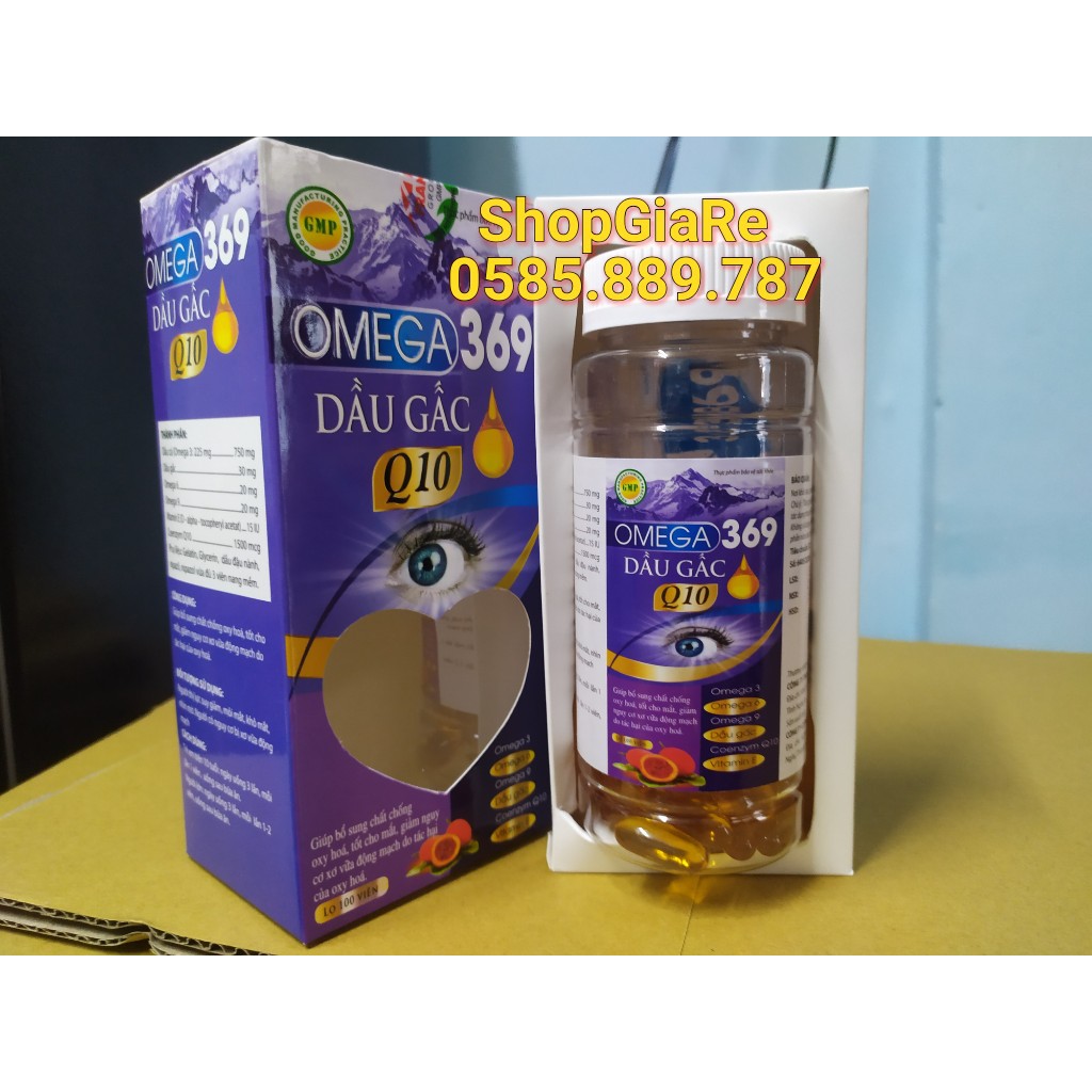 Omega 369 dầu gấc Q10 chứa dầu cá, dầu gấc, bổ sung vitamin làm đẹp da, chống lão hóa, giảm nhức mắt,mỏi mắt, tốt tim mạ