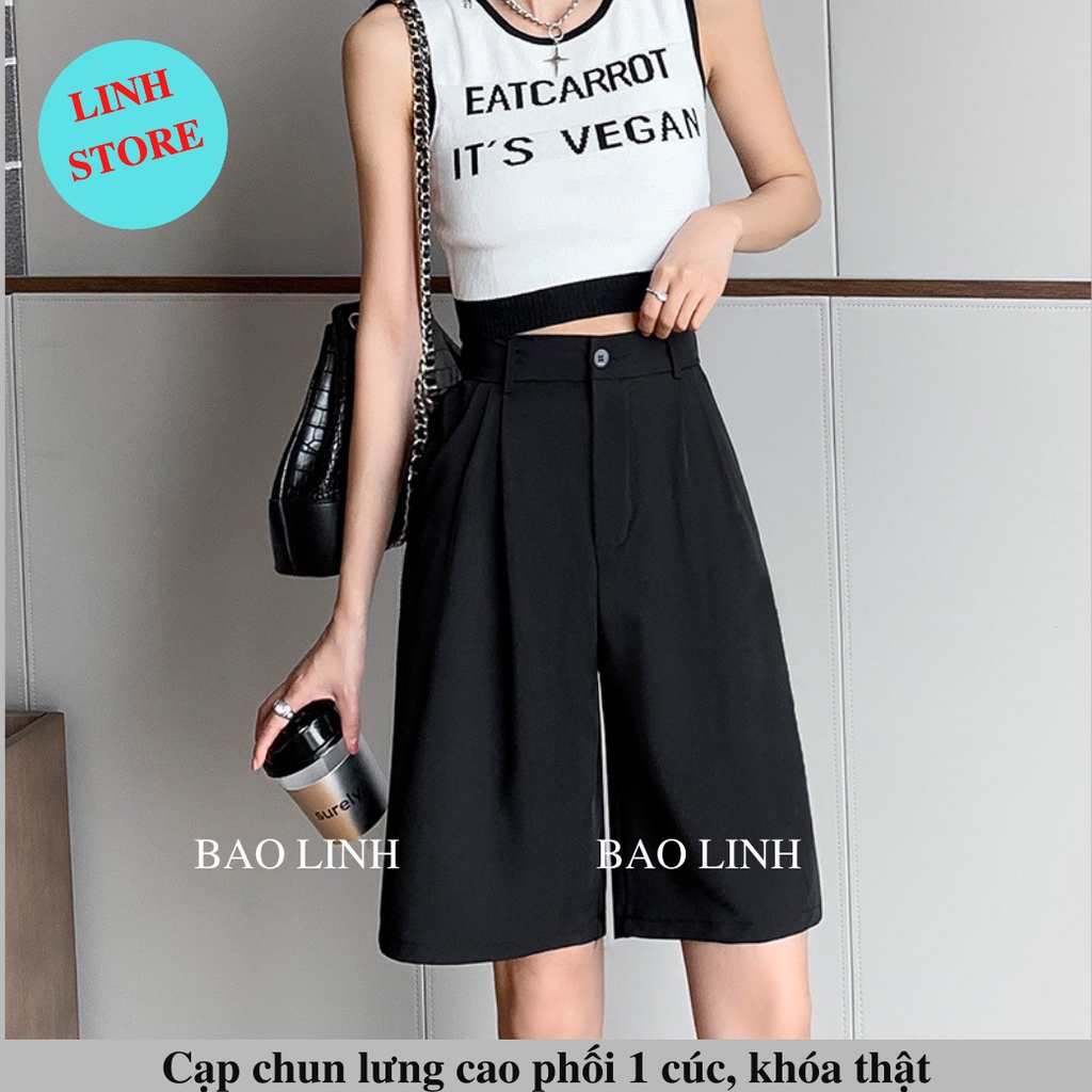 Quần Đùi Ống Rộng Nữ LINH STORE Bigsize Cạp Chun Lưng Cao Khóa Thật Mặc Đi Chơi M051