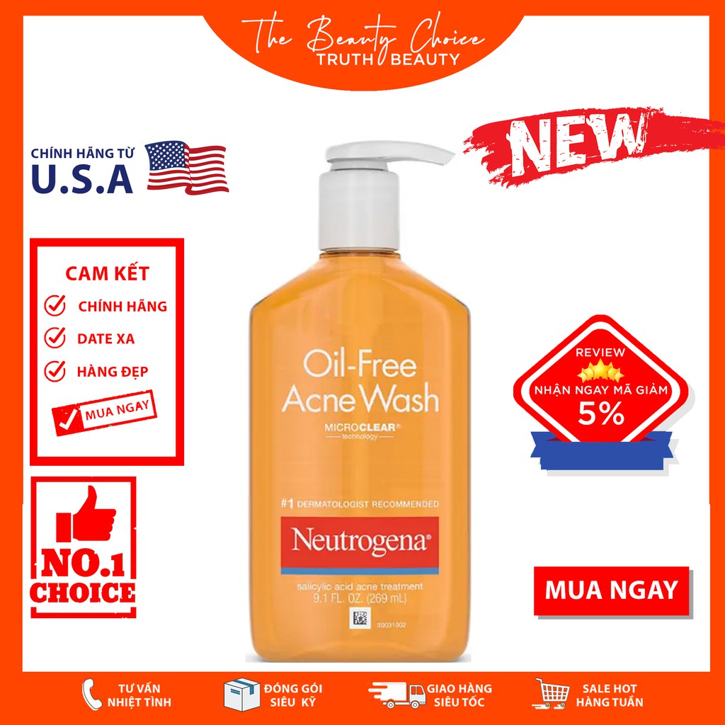 Sữa rửa mặt Neutrogena Oil-Free Acne Wash (269mL)