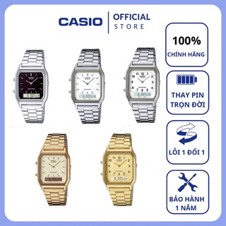 Đồng hồ nam nữ Casio điện tử chính hãng mặt vuông cổ điển , dây kim loại - đồng hồ  AQ230