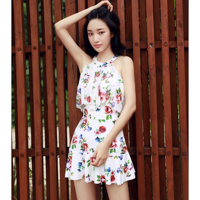 CÓ SẴN bộ đồ bơi nữ liền thân cổ yếm họa tiết hoa hồng đẹp