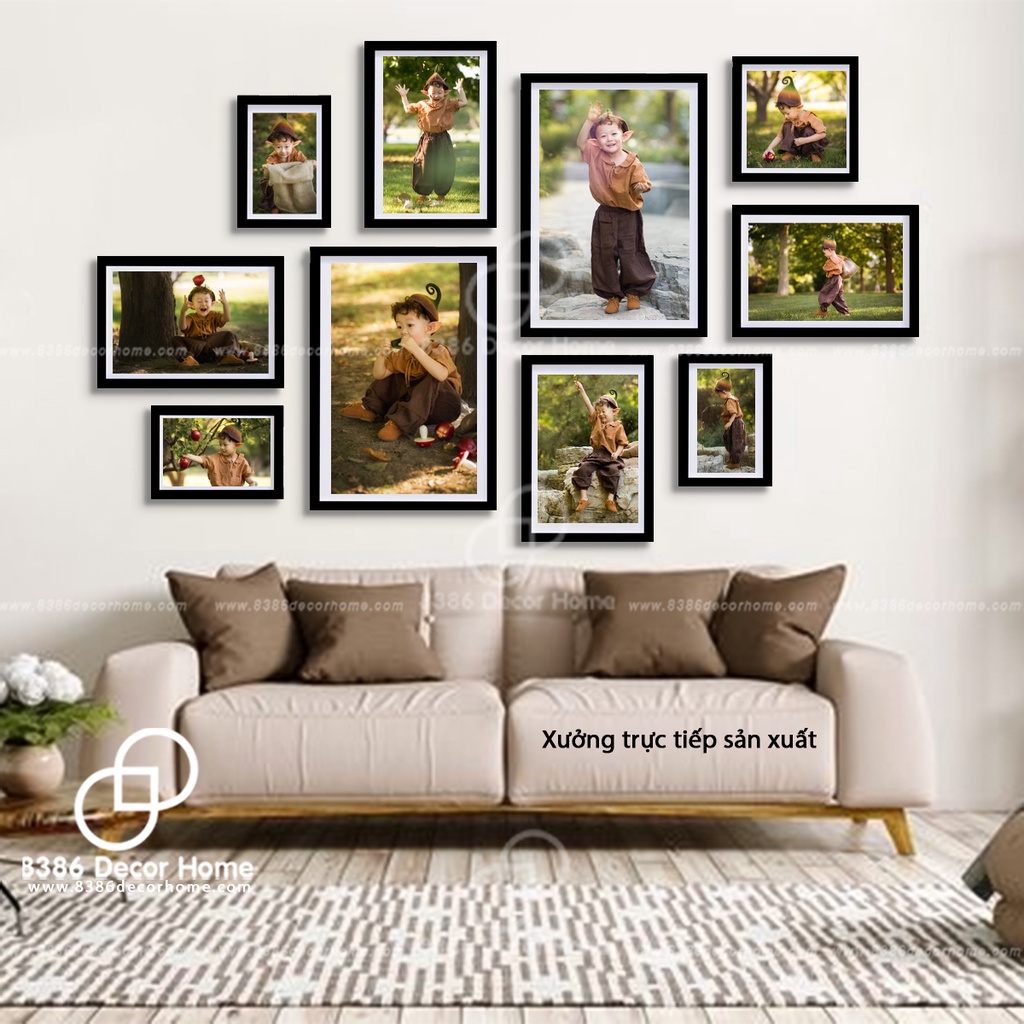 Bộ 10 Khung ảnh màu đen trơn đẹp giá tại Xưởng (được Sơn màu từ gỗ thông thật)