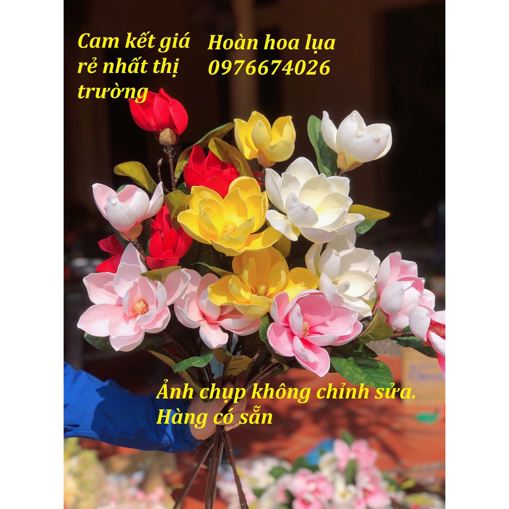 HOA LỤA_HOA GIẢ_ Hoa mộc lan 3 bông cao cấp nhập khẩu hàng loại 1 cam kết chất lượng