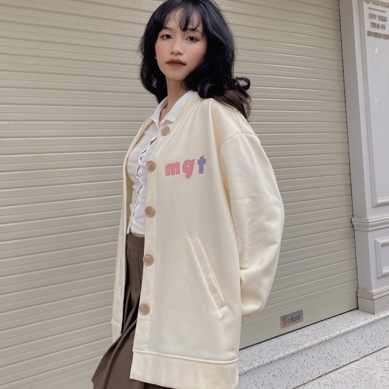 Áo khoác bomber form rộng cài nút in chữ miganto - MG028