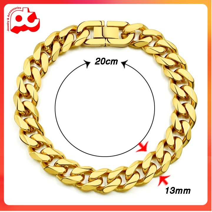 Lắc tay nam lặc đơn kiểu vác cạnh titan cao cấp rẻ đẹp khóa bộ inox thép không gỉ kiwiayp cỡ 13mm mạ vàng PTLTNA14