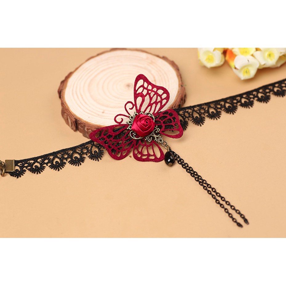 Lắc tay nữ liền nhẫn vải ren đỏ cao cấp trang sức cô dâu dự tiệc sang chảnh