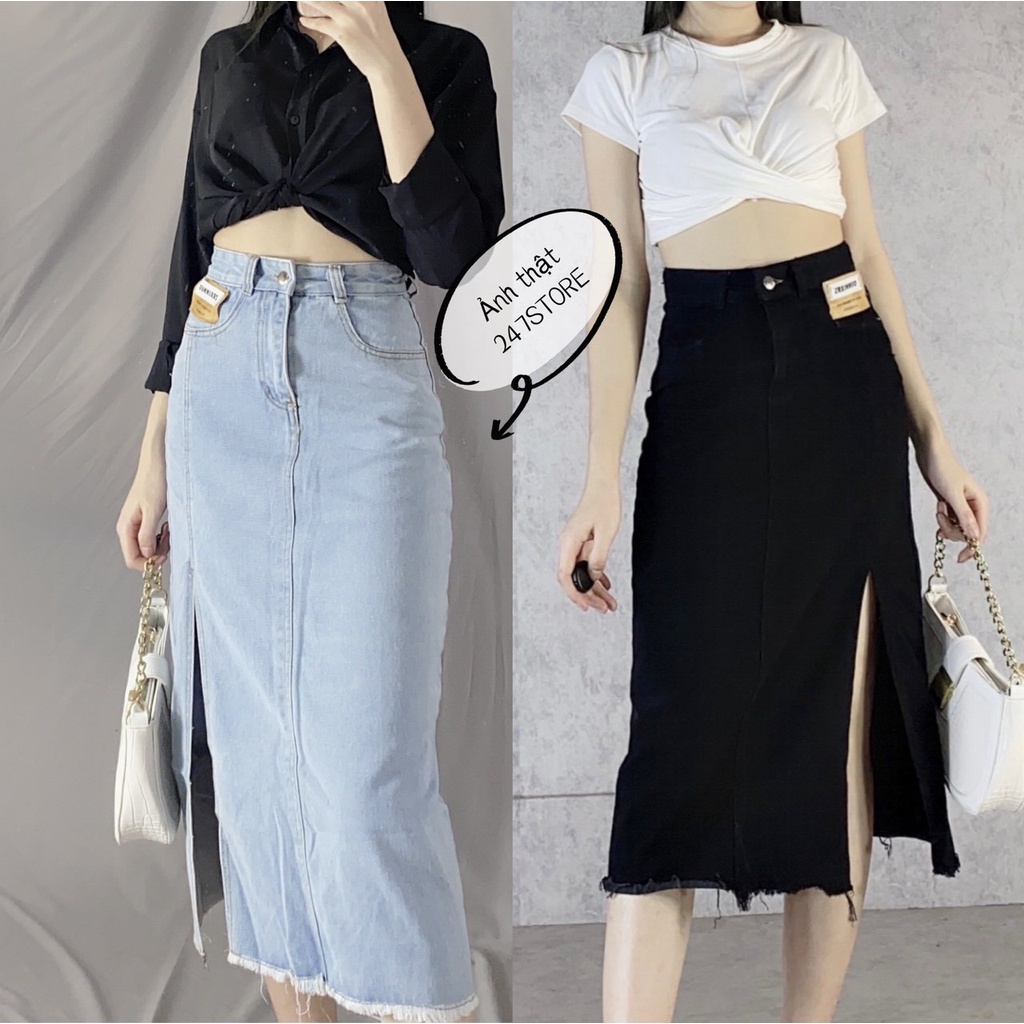 Chân Váy Denim Lưng Cao Xẻ Tà Quyến Rũ Cho Nữ CvJeanXe/P0AK2