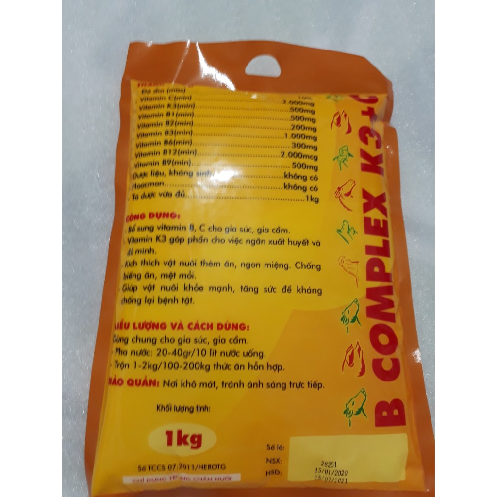 B COMPLEX K3+C 1KG CHUYÊN DÙNG CHO GÀ, VỊT, HEO.