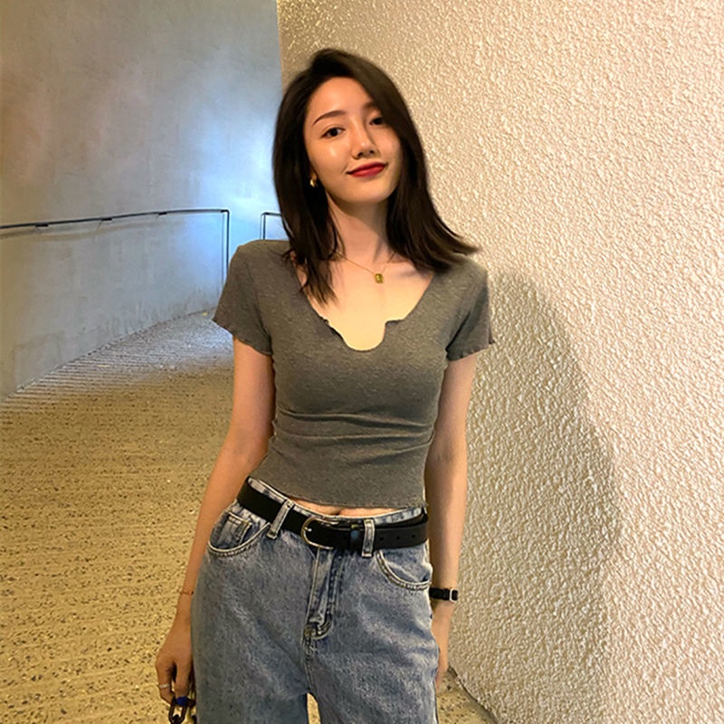 Áo Thun Nữ Croptop Cổ Chữ V Tay Ngắn Dáng Ôm Thời Trang Cá Tính Cho Nữ áo phông nữ JL-TX-83