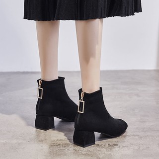 Giày Boots Martin Cao Gót Mũi Vuông Thời Trang Thu Đông 2020 Có Size Lớn Cho Nữ