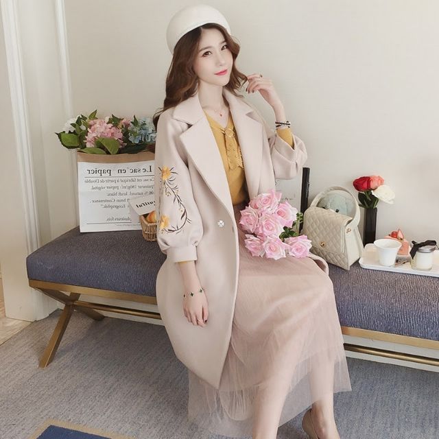 Áo khoác dạ nữ, áo khoác dạ cao cấp, tay thêu, áo dạ nữ phong cách hàn quốc